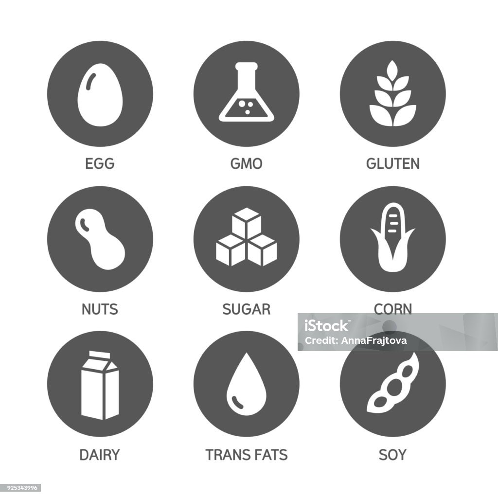 Allergènes Icons - symboles - clipart vectoriel de Icône libre de droits