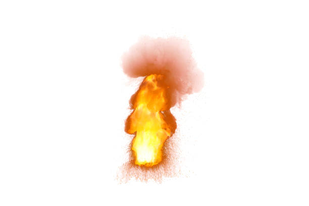istock Realistic small vertical explosion with sparks and smoke isolated on white background 925346214