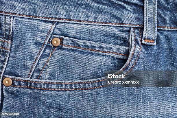 Tiny Front Pocket On Denim Pants Close Up Stock Photo - Download