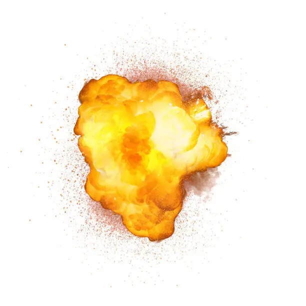 Photo of Realistic bomb explosion with sparks isolated on white background