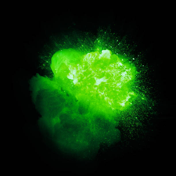 istock Realistic green plasma explosion with sparks and smoke isolated on black background 925349750