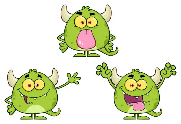 Vector illustration of Green Monster Cartoon Emoji Character. Collection