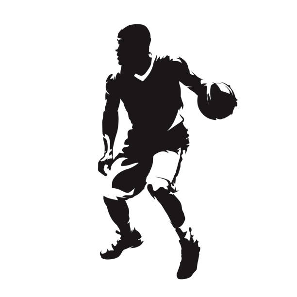 ボール分離ベクトル シルエットのバスケット ボール選手 - basketball sport men basketball player点のイラスト素材／クリップアート素材／マンガ素材／アイコン素材