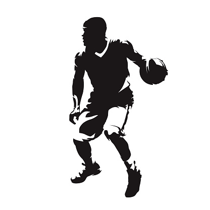 Basketball player with ball, isolated vector silhouette