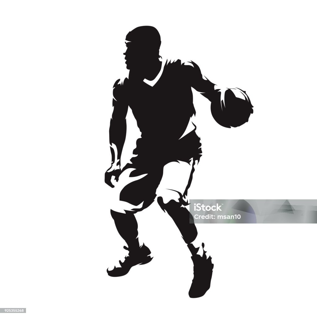 Basketball player with ball, isolated vector silhouette In Silhouette stock vector