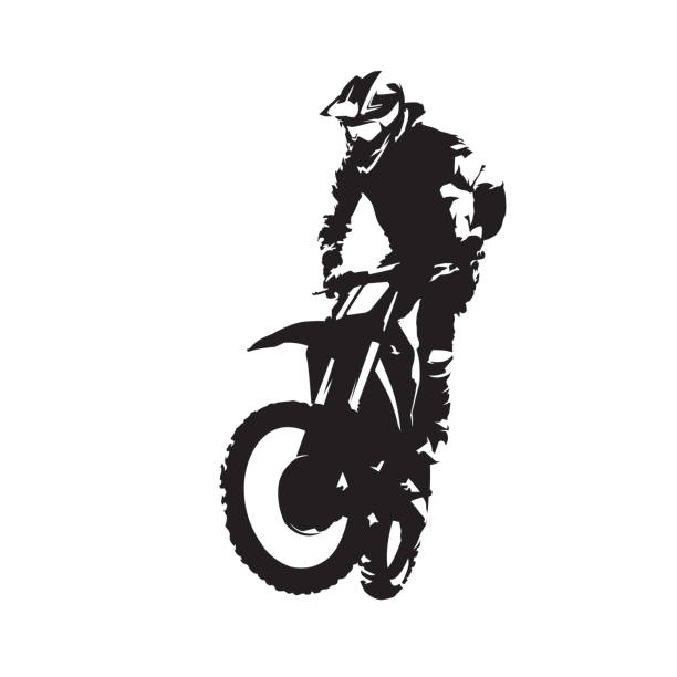 ilustraciones, imágenes clip art, dibujos animados e iconos de stock de silueta aislado de vector de motocross - motorized sport motor racing track motorcycle racing auto racing