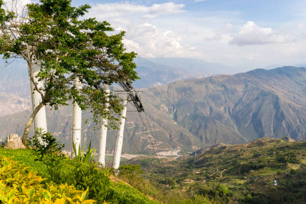 Banos, Ecuador - June 22, 2015: Cable car is used for observing Agoyan falls near Banos, Ecuador