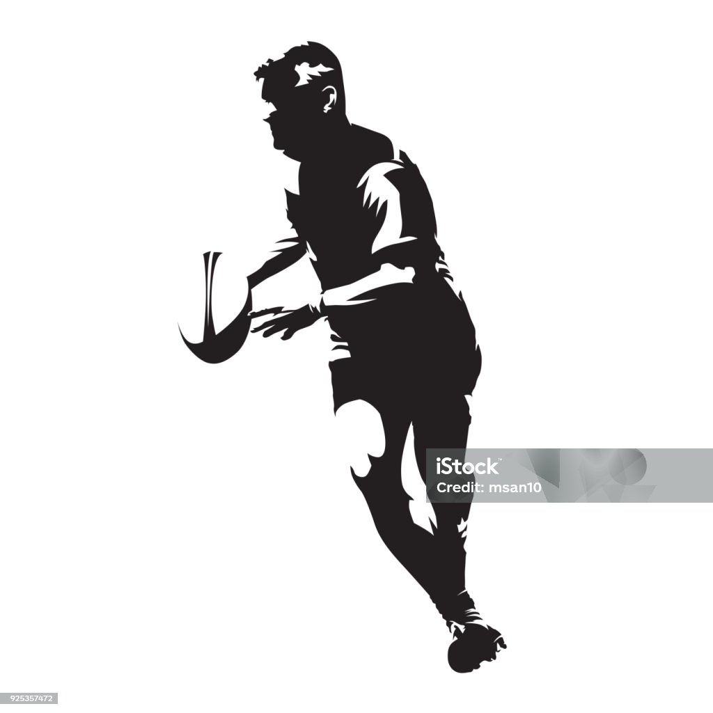 Jugador de rugby corriendo con la pelota en sus manos, silueta de vector abstracto - arte vectorial de Rugby - Deporte libre de derechos