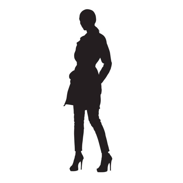 分離ベクトル シルエットのコートに立っている女性 - shoe high heels tall women点のイラスト素材／クリップアート素材／マンガ素材／アイコン素材