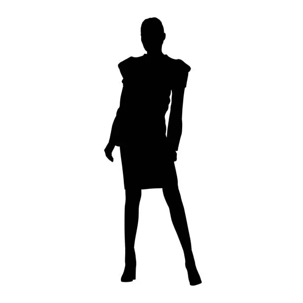 Vector illustration of Business woman standing in formal dress, skirt and jacket. Isolated vector silhouette
