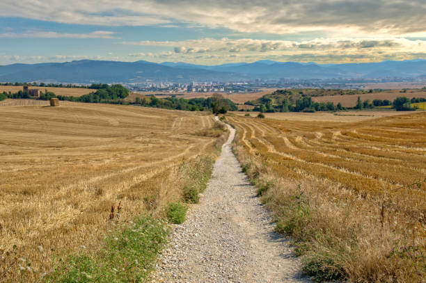 Way of Saint James in Navarre under blue sky, Spain