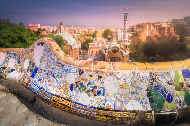 istock Barcelona cityscape in famous park Guell, Spain 925368190