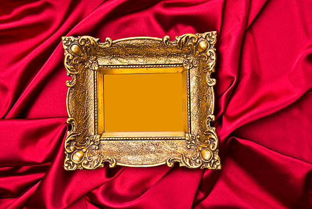 istock Old Gold Picture Frame On Red Satin 92537340