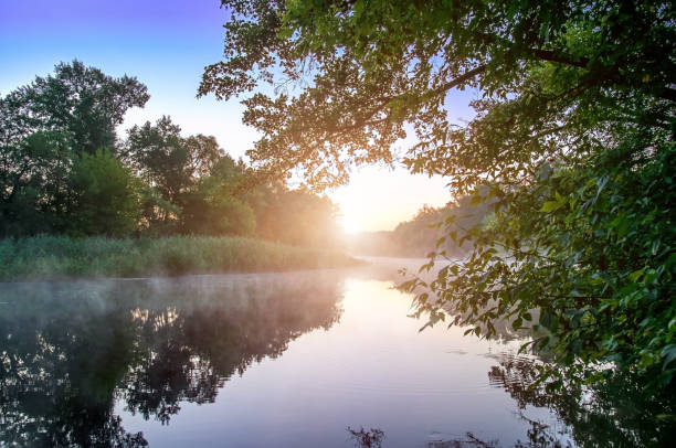 istock Morning fog on calm river 925376706