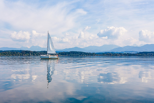 Sailing on Lake Chiemsee, Upper-Bavaria, Germany