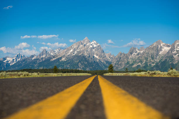 Mountains and yellow lanes