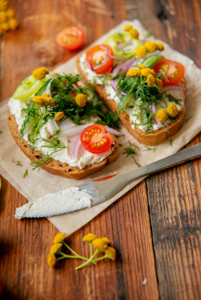 istock Promegranate green sourdough open face sandwiches toast 925386076