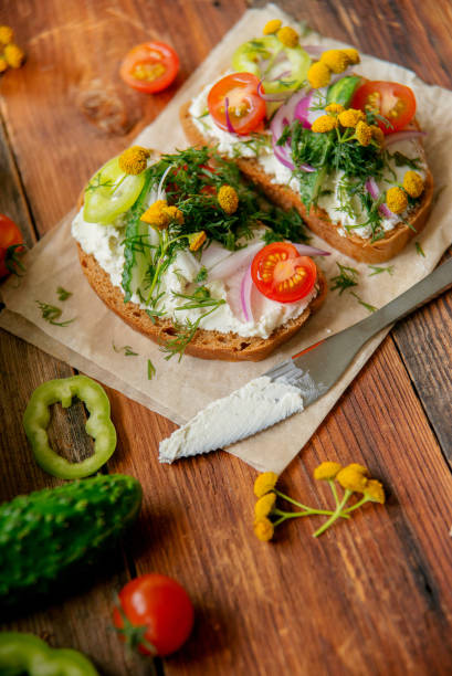 istock Promegranate green sourdough open face sandwiches toast 925386098