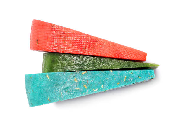 Dutch green, red and blue cheese. Cheese on a white background. stock photo