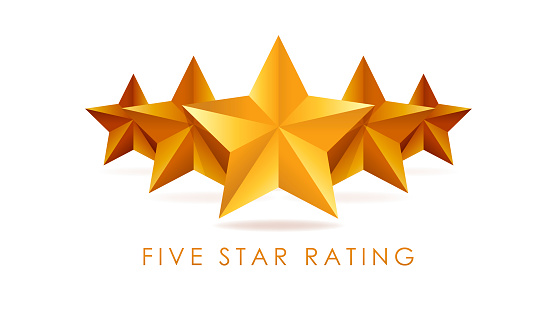Five golden rating star vector illustration in white background.