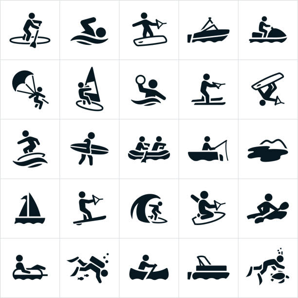 wasser-erholung-symbole - sports symbol stock-grafiken, -clipart, -cartoons und -symbole