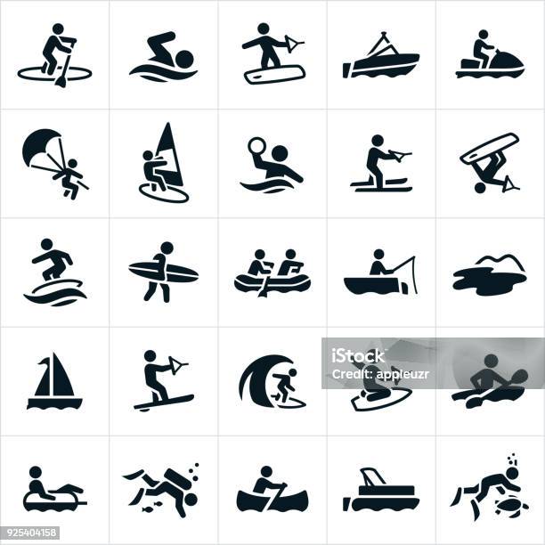 Ikony Rekreacji Wodnej - Stockowe grafiki wektorowe i więcej obrazów Ikona - Ikona, Symbol, Zajęcie rekreacyjne