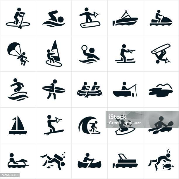 Water Recreation Icons Stock Illustration - Download Image Now - Icon Symbol, Symbol, Recreational Pursuit