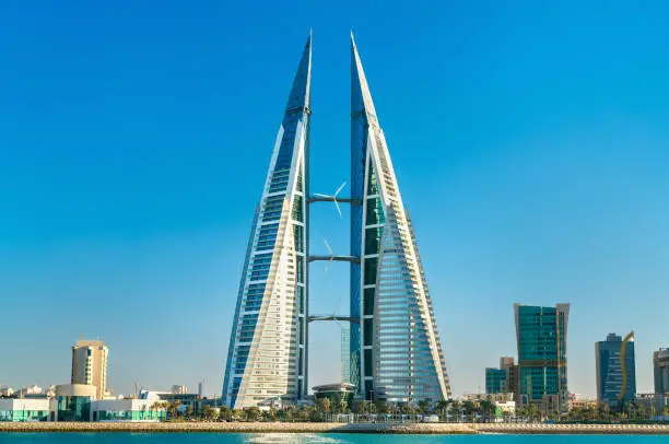Photo of Bahrain World Trade Center in Manama. The Middle East