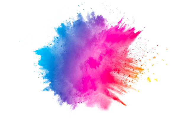 istock Abstract multicolored dust explosion on white background. Abstract color powder splattered  on background. 925408828