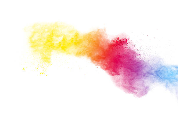 istock Abstract multicolored dust explosion on white background. Abstract color powder splattered  on background. 925409252