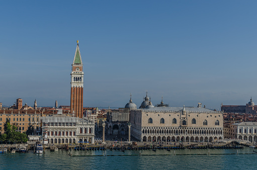 St. Mark's Square with gondolas at sea in venice italy