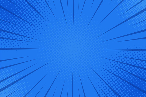 Comics rays background with halftones. Vector summer backdrop illustrations.
