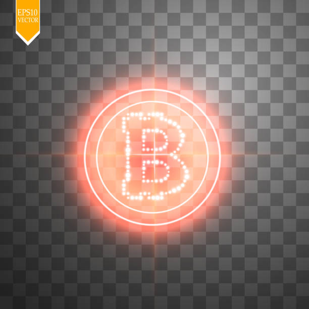 빛을 가진 투명 한 배경에 빨간색 네온 대상 bitcoin - binance crypto box code free stock illustrations