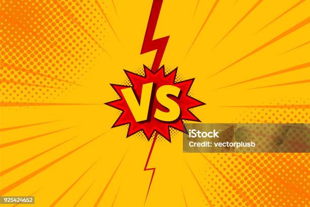 Vetores de Versus Vs Letras Lutam Com Origens No Design De Estilo Quadrinhos Plana Com Meiotom Relâmpago Vector e mais imagens de Batalha - Guerra