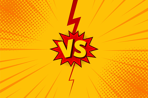 Versus VS letters fight backgrounds in flat comics style design with halftone, lightning. Vector illustration