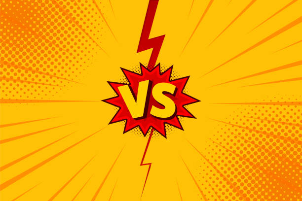 Versus VS letters fight backgrounds in flat comics style design with halftone, lightning. Vector Versus VS letters fight backgrounds in flat comics style design with halftone, lightning. Vector illustration success borders stock illustrations