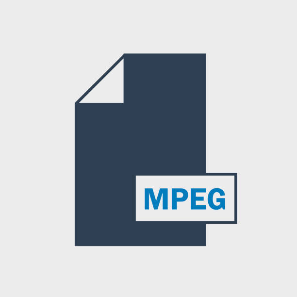 mpeg-datei-format-symbol auf grauem hintergrund. - moving image stock-grafiken, -clipart, -cartoons und -symbole