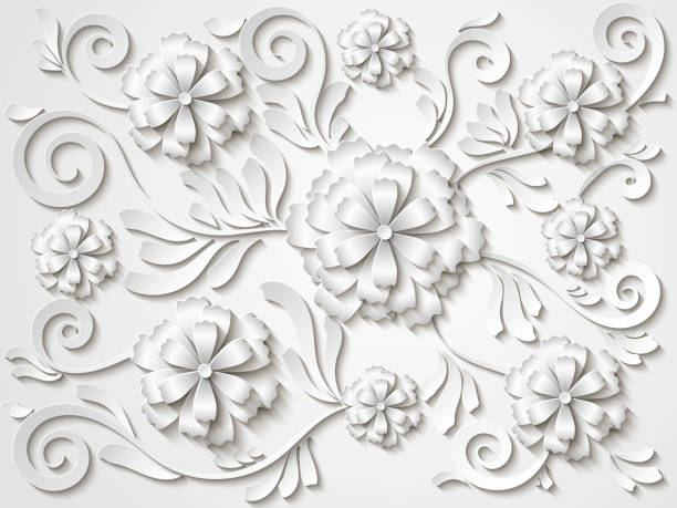 istock Beautiful vector vintage white floral background with 3d flowers and leaves 925429510