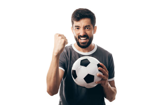 istock Fan or sport player on gray uniform celebrating on white background 925429548