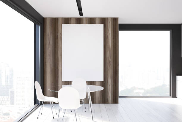 istock Gray and wooden dining room, white 925431620