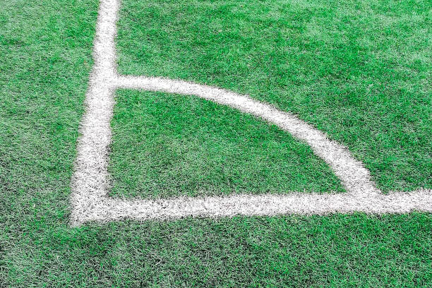 istock Football or soccer field corner with white marks 925431950