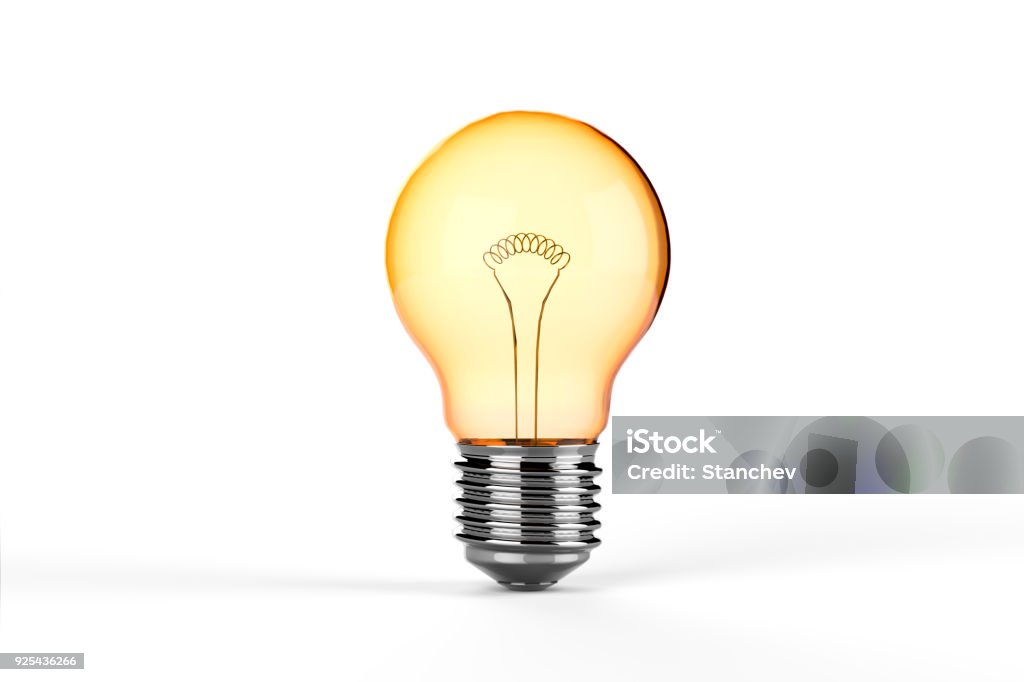 Yellow Incandescent Light Bulb - isolated 3D rendering Light Bulb Stock Photo