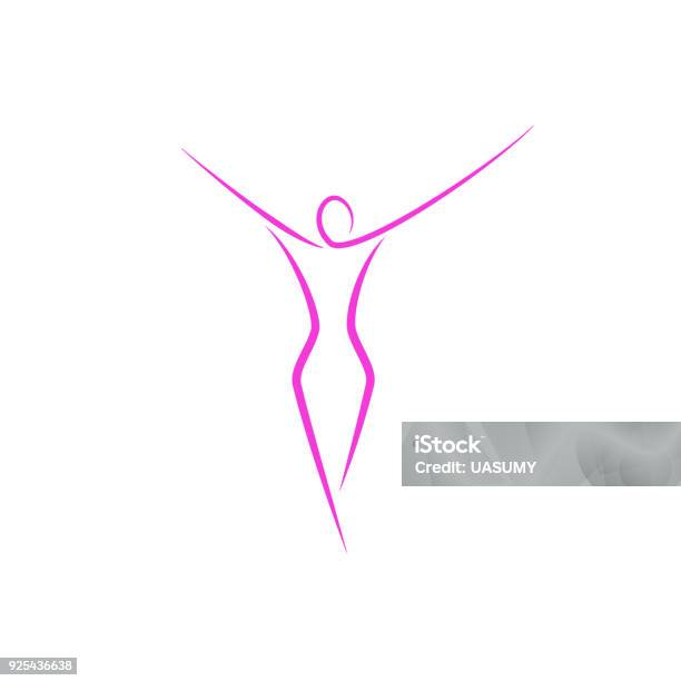 Silhouette Of A Slender Girl Logo Slim Figure Of A Young Attractive Woman Fitness Model In A Linear Art Style A Emblem Template For A Spa Salon Or Fashion Show Stock Illustration - Download Image Now