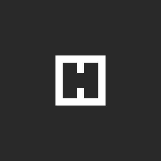 ilustraciones, imágenes clip art, dibujos animados e iconos de stock de estilo minimalista del monograma letra h. forma geométrica cuadrada lineal emblema inicial maqueta. elemento de diseño de tipografía. - letra h