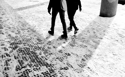 People walking in winter snow