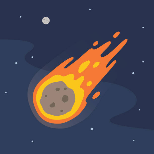 ilustraciones, imágenes clip art, dibujos animados e iconos de stock de meteorito en el espacio - asteroide