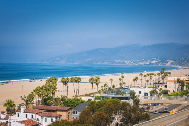 Santa Monica ocean view Ocean view in Santa Monica, beach, pacific ocean in sunny day kite sailing stock pictures, royalty-free photos & images