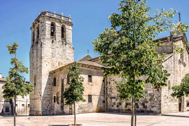 St. Peter's Church in the ancient city of Besalu in Catalonia, Spain. Hot sunny summer day