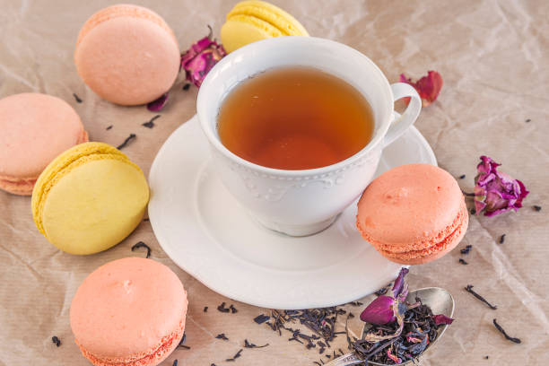 istock French macaroons, dry tea with rose flowers 925465754