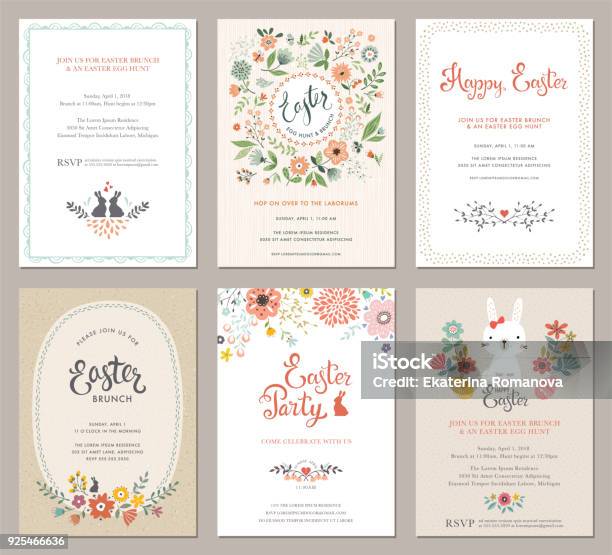 Easter Party Cards Set02 Stock Illustration - Download Image Now - Easter, Menu, Flower